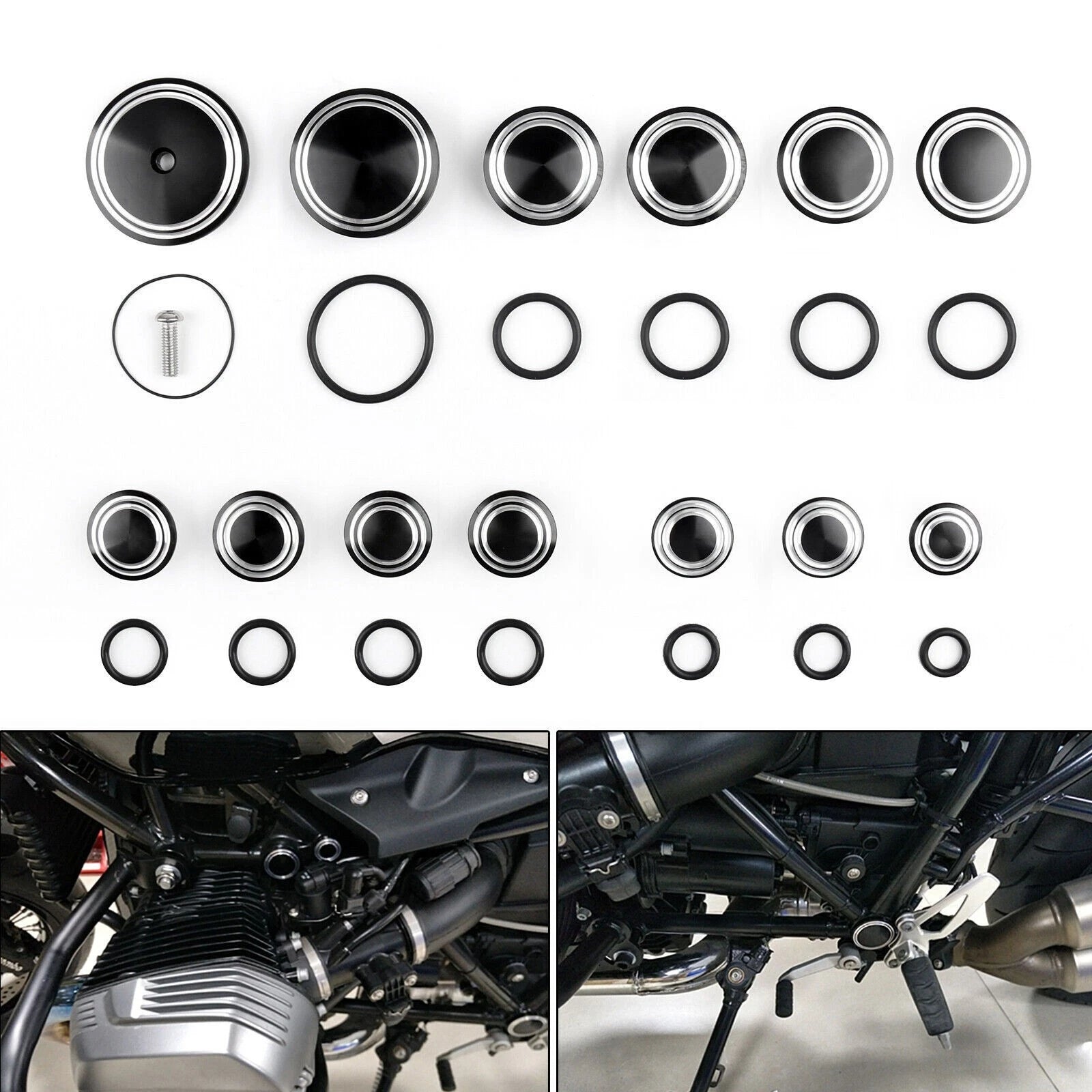 Set of 2 Frame Hole Caps for BMW R1200 R Nine T (2014–2016) Black