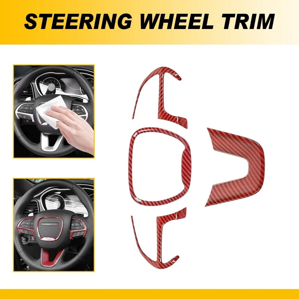 Inner Steering Wheel Cover Trim for Dodge Charger (2015–2023) Red Carbon Fiber