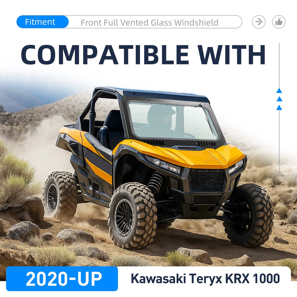 Front Windshield Glass Window w/Vent for Kawasaki Teryx KRX 1000 (2020–2026)