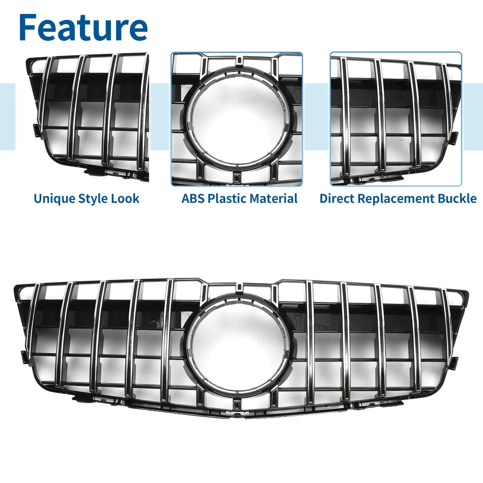 Front Upper Bumper Grille for Mercedes-Benz GLK280 (2009) Chrome Silver Tone
