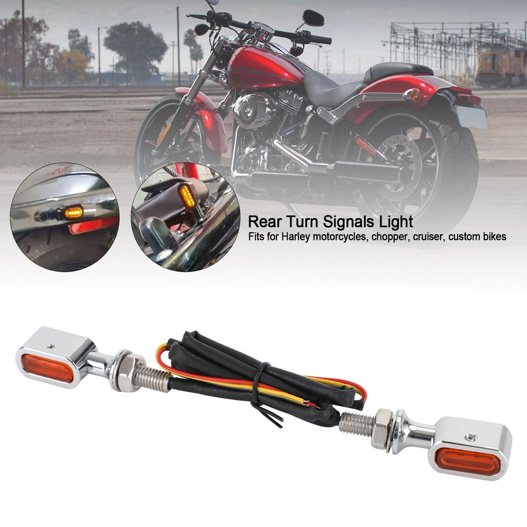 LED Rear Mini Turn Signal Indicator for Harley Sportster Touring Dyna (–) Chrome Amber