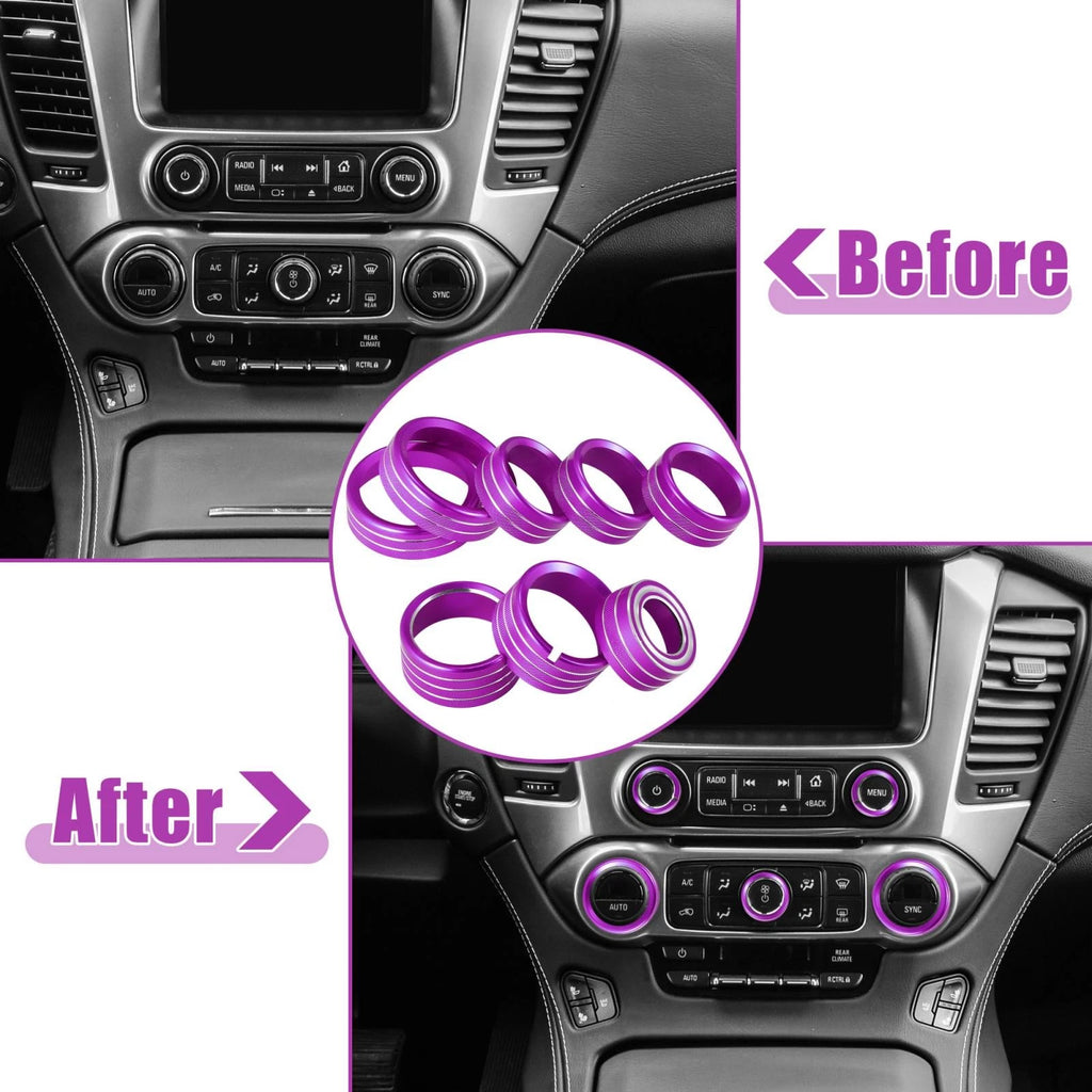 8 Pcs Purple AC Radio Switch Knob Cover for Chevy Silverado, GMC Sierra (2014–2018)