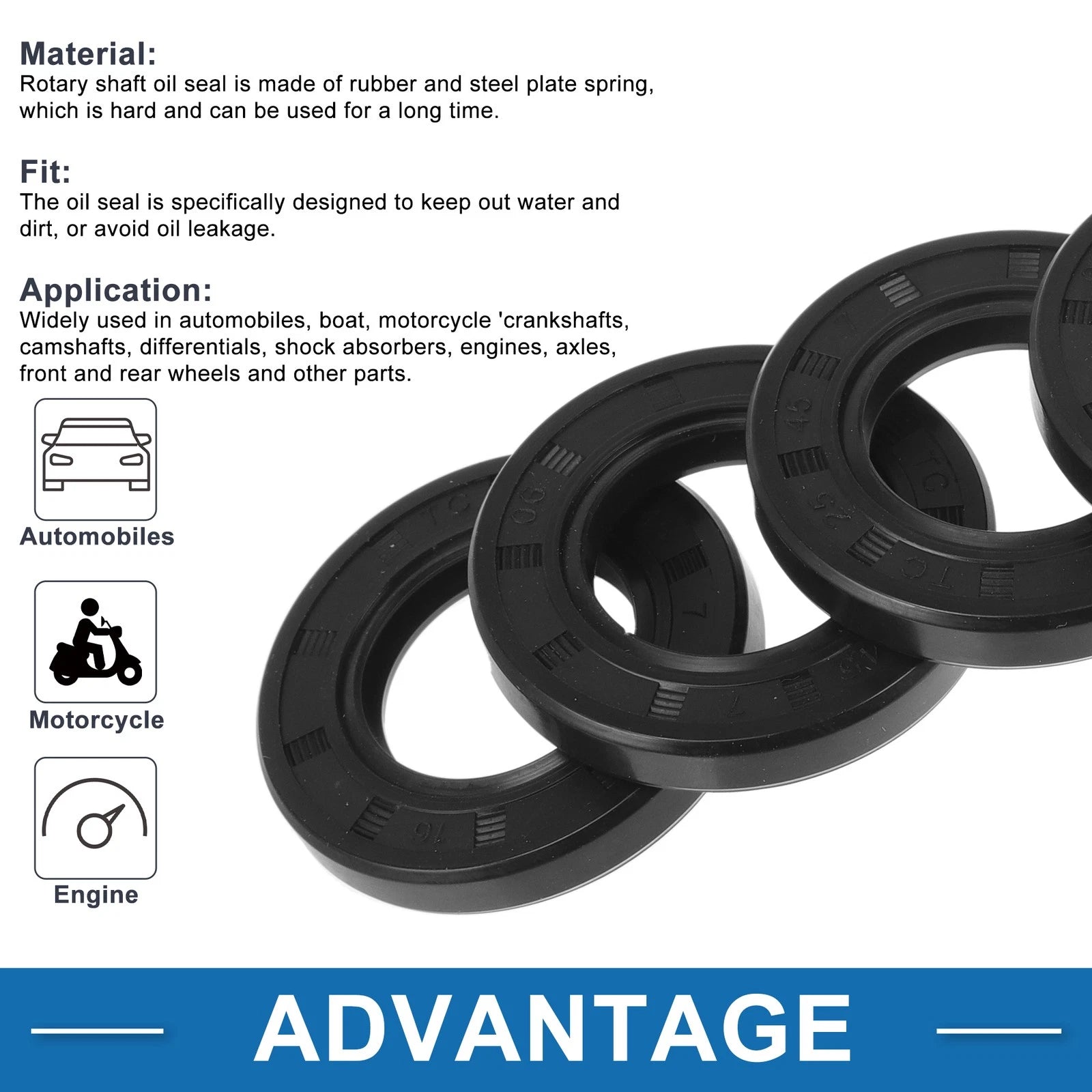 Set of 5 Oil Seal Rotary Shaft Seal Nitrile Rubber 25x45x7mm