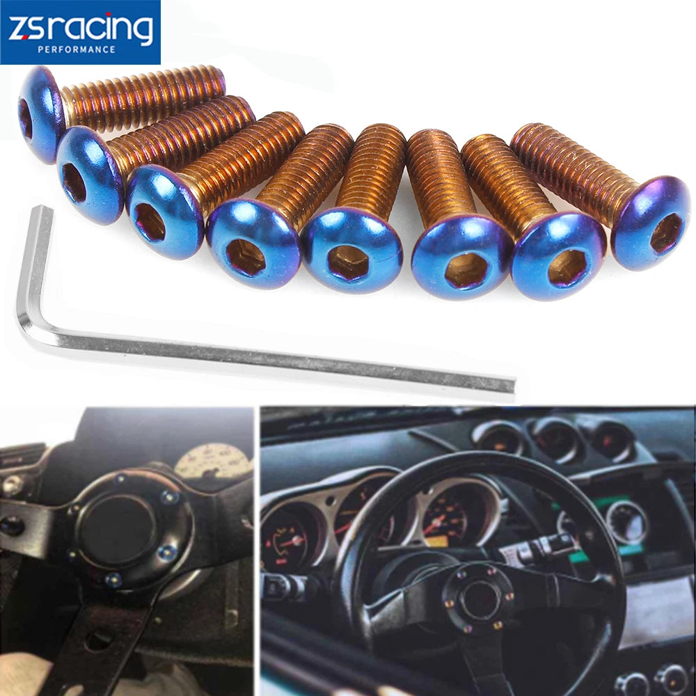 Set of 8 Steering Wheel Conical Screws with Allen Key - Blue