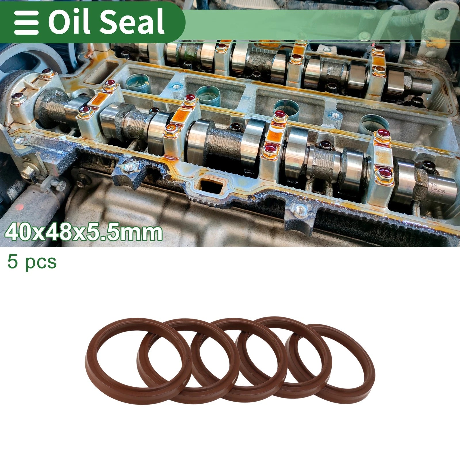 Set of 5 Oil Seal Rotary Shaft Seal FKM Rubber 40x48x5.5mm