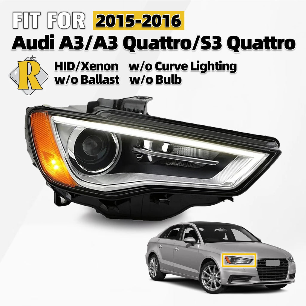 HID/Xenon Headlight for Audi A3 (2015–2016) Passenger Side