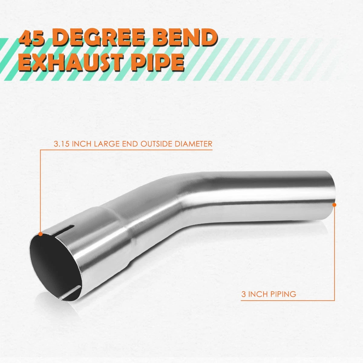 3.0" OD Stainless Steel Polished 45 Degree Exhaust Bend Pipe for Custom Applications