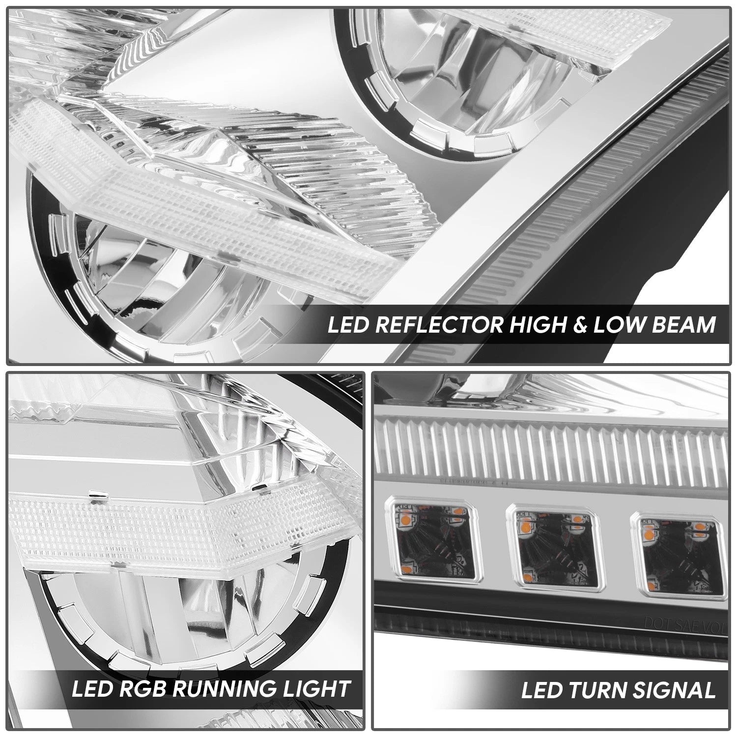 Chrome/Amber Reflector Headlights for Volvo VNL/VNR 300/400/640/740/760 (2018–2024)