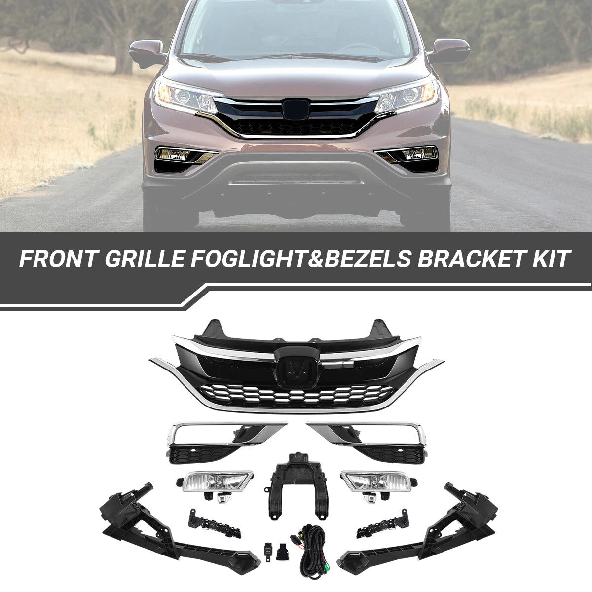 Set of 11 Front Grille Fog Light Bezels Bracket Kit for Honda CR-V (2015–2016)