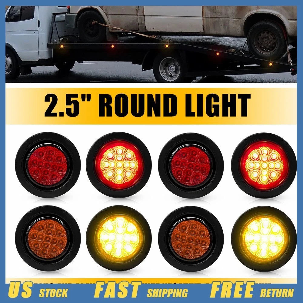 2X 12V LED Marker Lights for Truck Trailer (Round Amber Red)