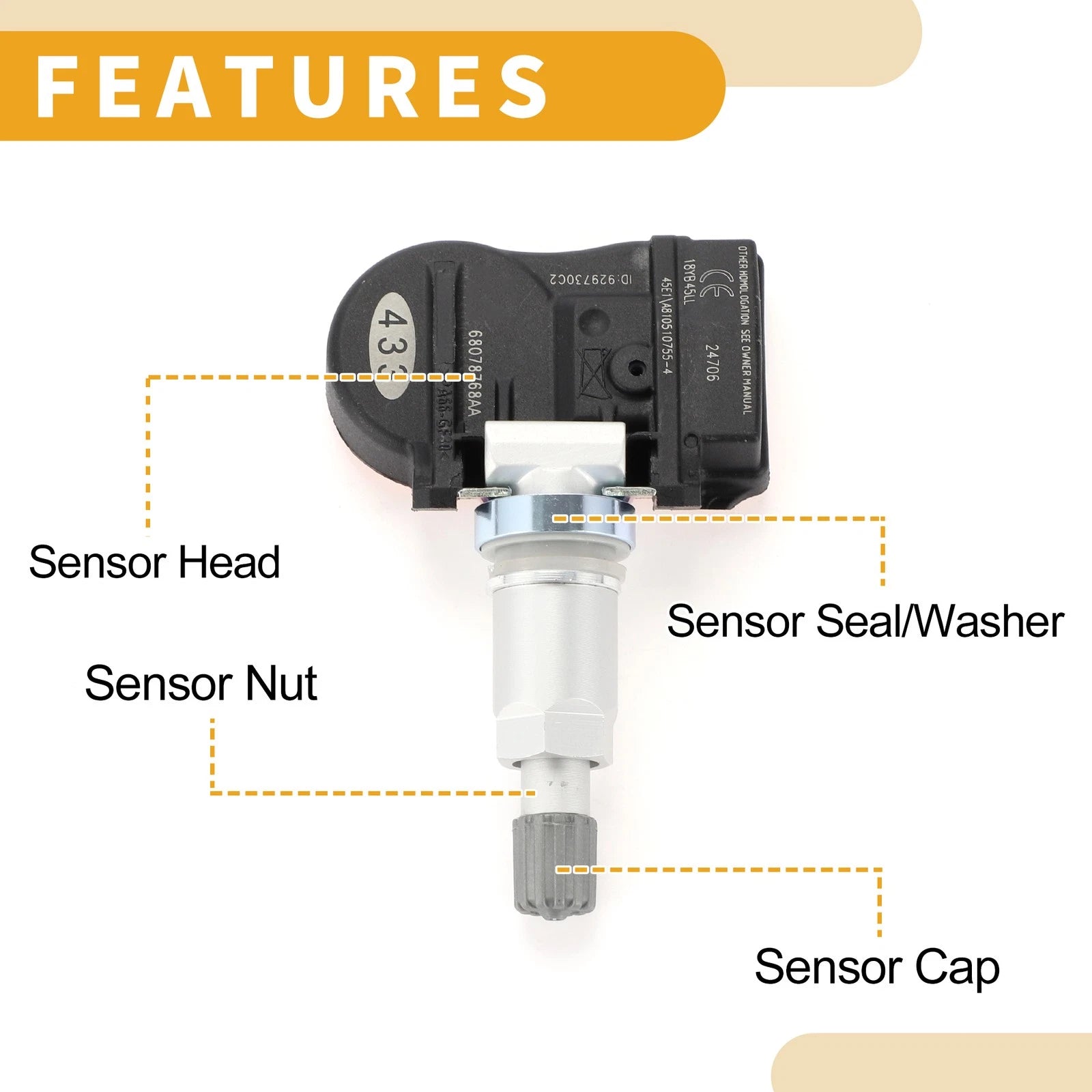 Tire Pressure Sensor for Dodge Charger (2006–2008) 68078768AA 433MHz