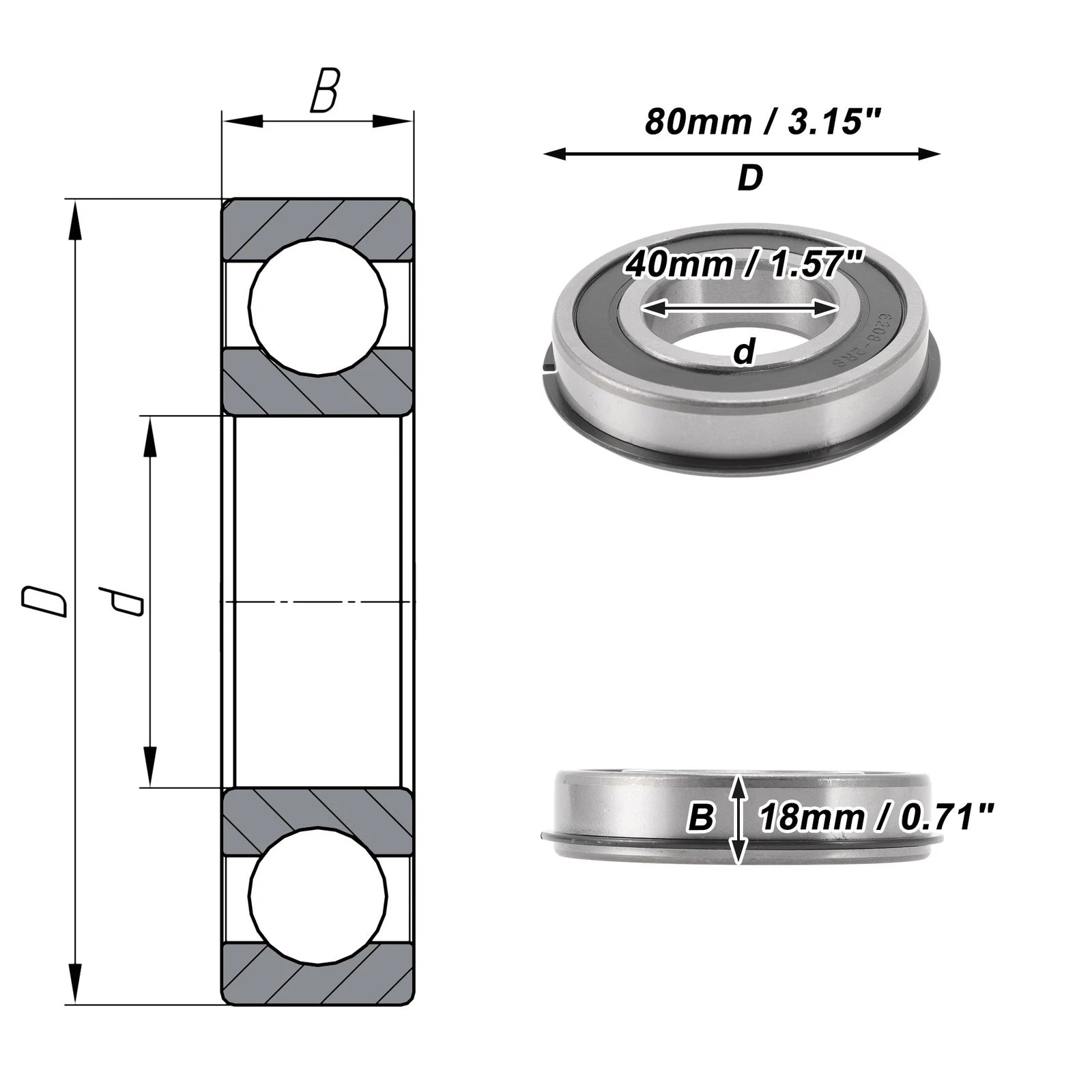6208NR2RS Deep Groove Ball Bearing for Scooter Skateboard (40x80x18mm)