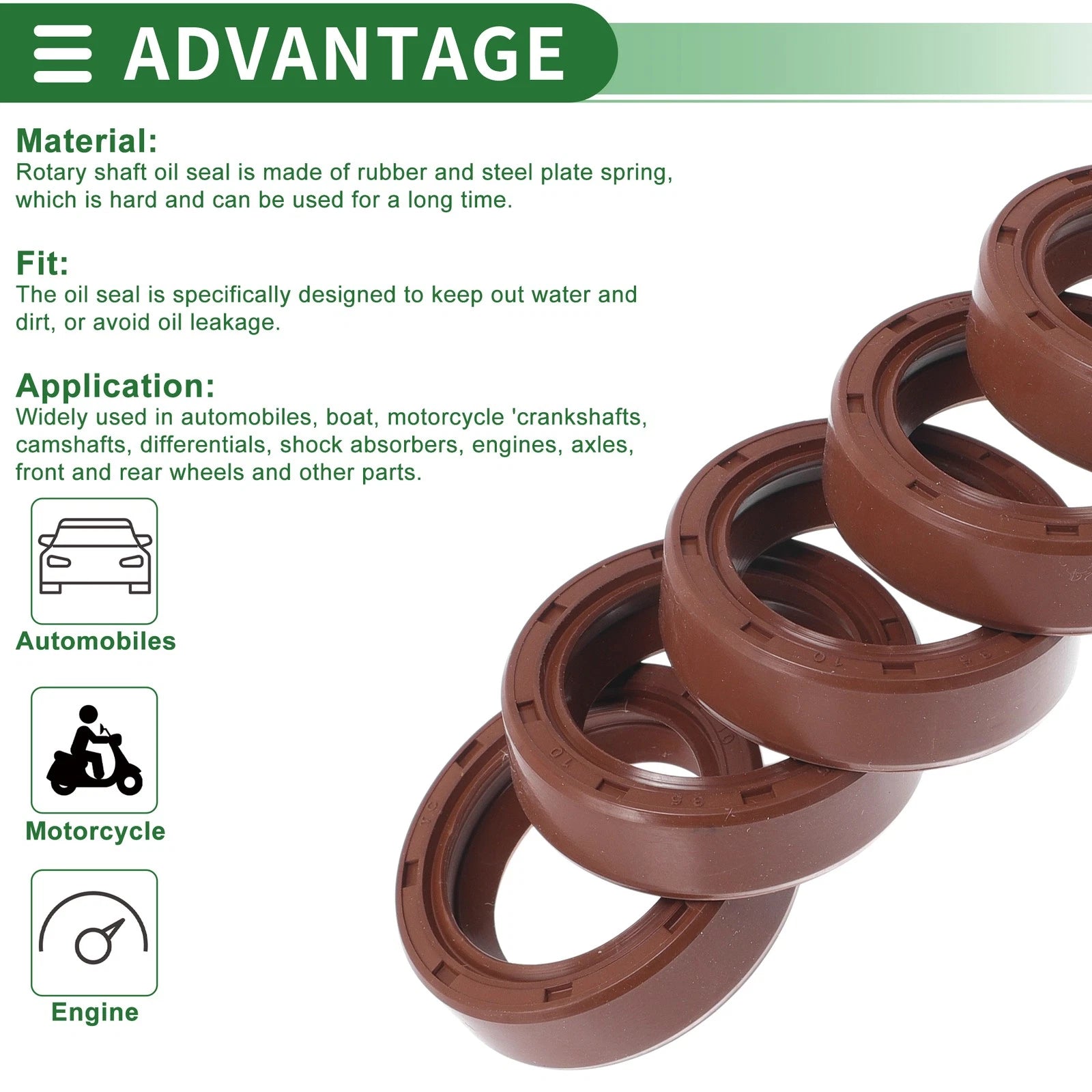 Set of 5 Oil Seal Rotary Shaft Seal FKM Rubber 25x35x10mm
