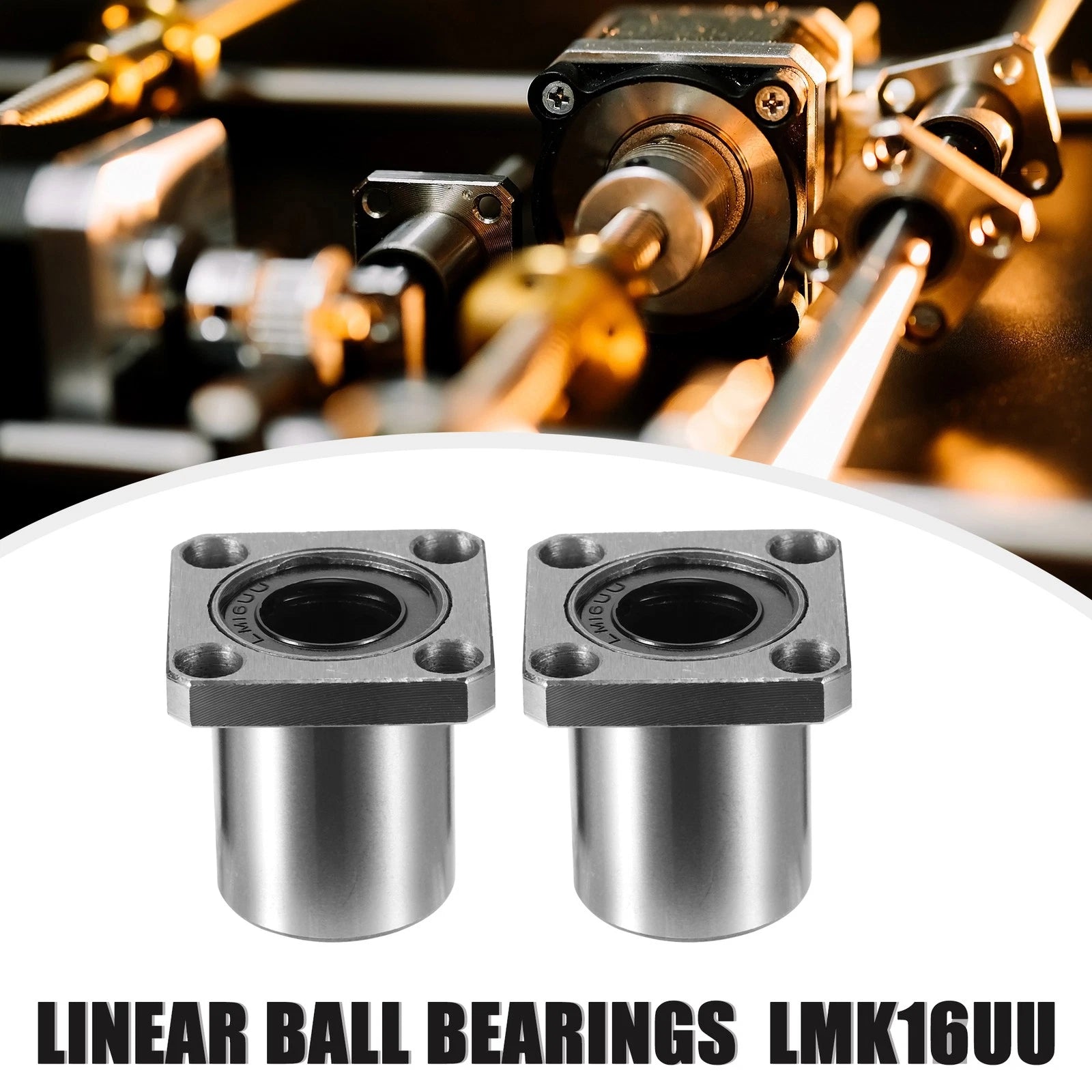 2pcs LMK16UU Linear Ball Bearings for Square Flange (16mm ID, 28mm OD)