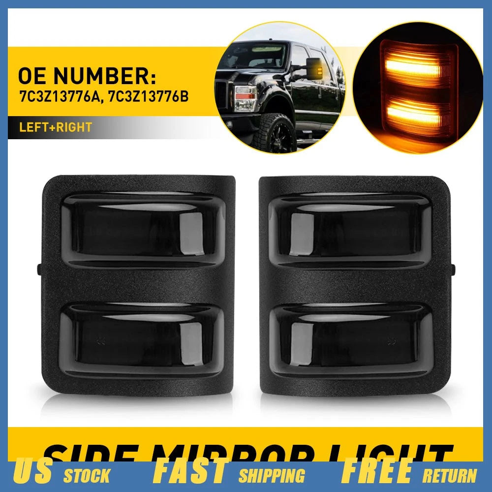 Smoked Lens Amber LED Side Mirror for Ford F250 F350 F450 F550 (2008–2016)