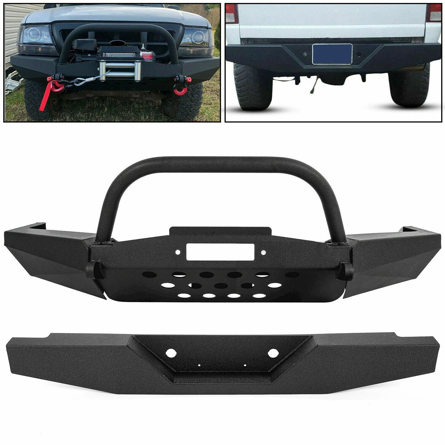 Front Winch Bumper with Bull Bar & Rear Bumper for Ford Ranger (1993–2011)