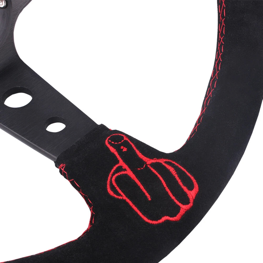 14" Suede Leather Steering Wheel for Racing Drifting