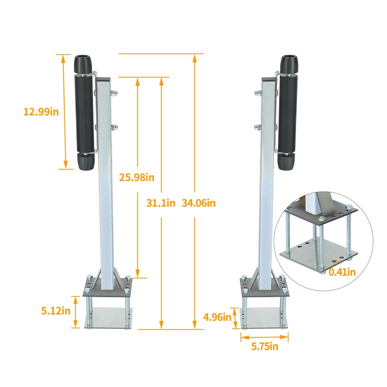 Pair Zinc-Plated Steel Roller Guide-On for Sailboat Trailer