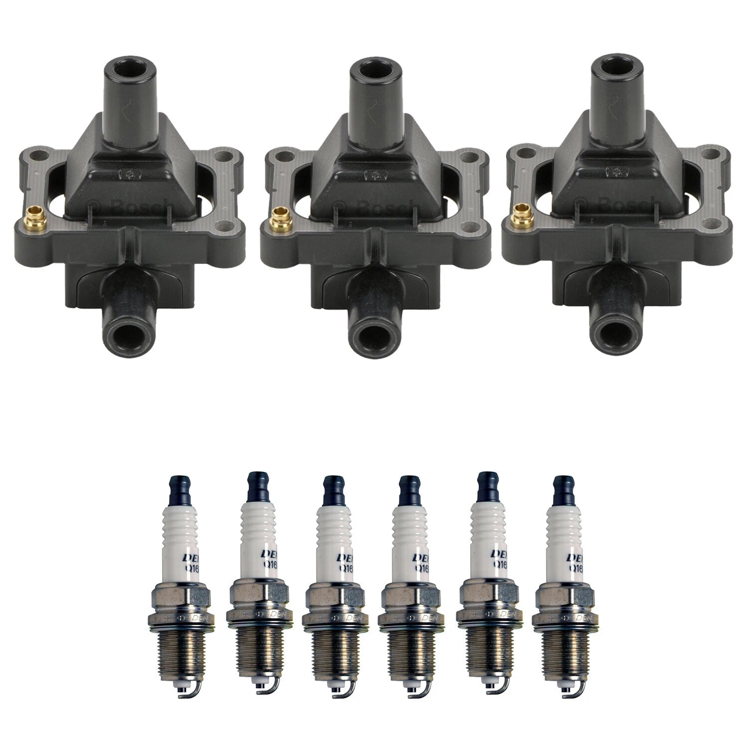 Set of 3 Ignition Coils & 6 U-Groove Spark Plugs for Mercedes W124 W202 R129