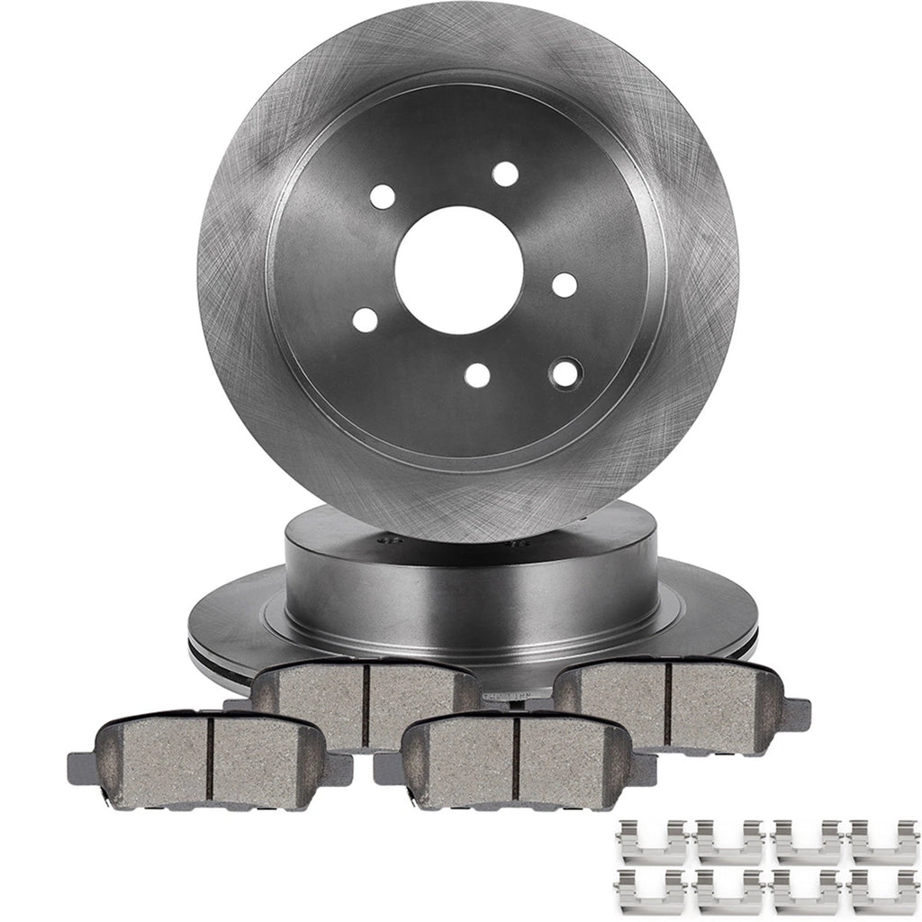Set of 4 Rear Disc Rotors and Ceramic Brake Pads for Nissan Murano Pathfinder Quest FX35