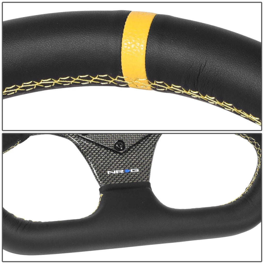 320mm Flat Dish Steering Wheel for NRG (3-Spoke, Yellow Stripe, Suede)