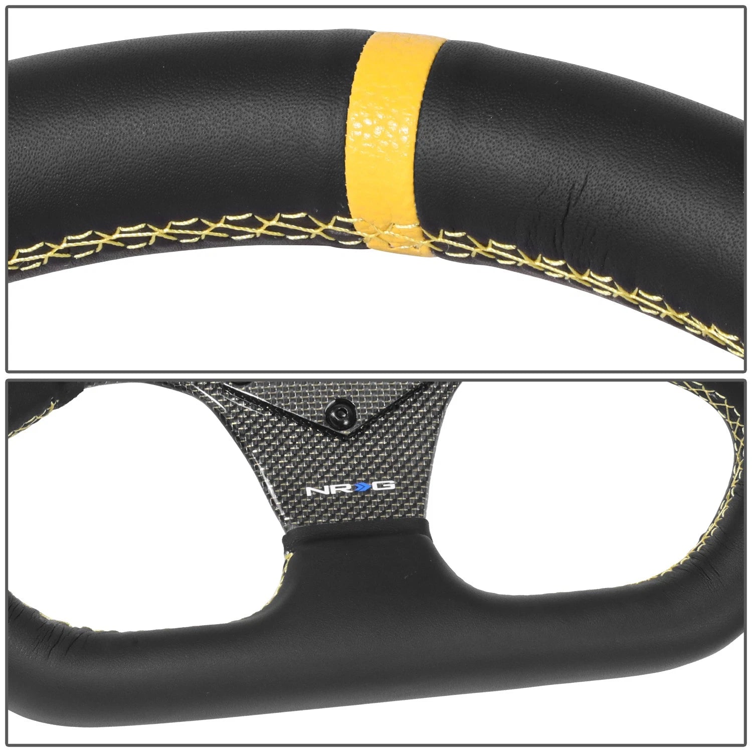 320mm Flat Dish Steering Wheel for NRG (3-Spoke, Yellow Stripe, Suede)