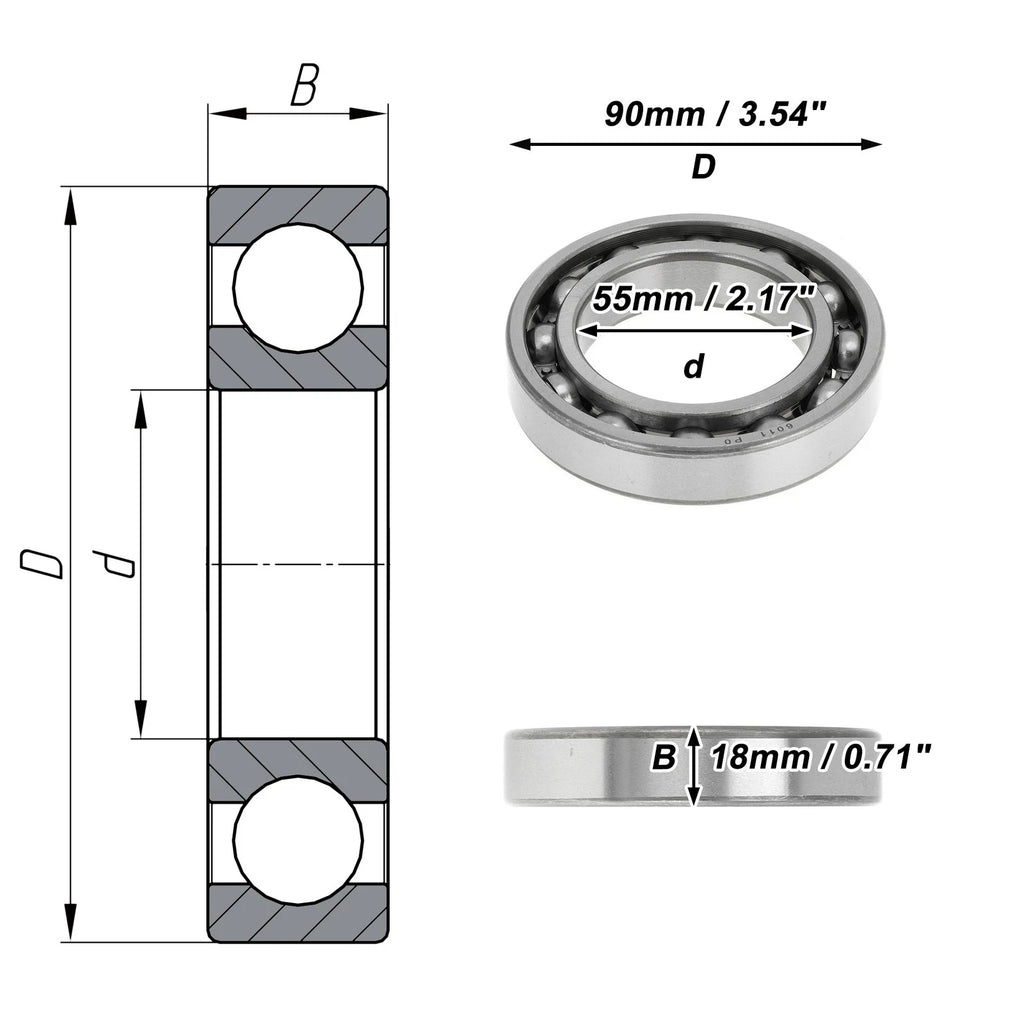 Deep Groove Ball Bearing 55x90x18mm for Scooter Skateboard (P0)