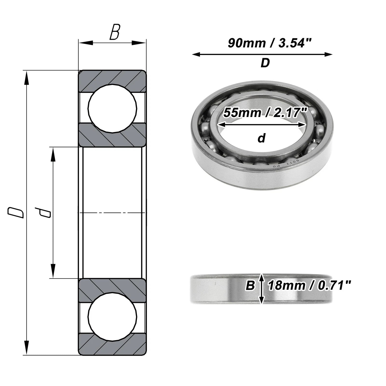 Deep Groove Ball Bearing 55x90x18mm for Scooter Skateboard (P0)