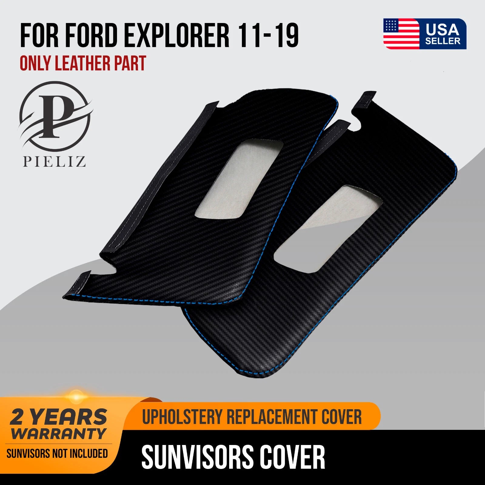 Sunvisors Cover Skin for Ford Explorer (2011–2019) Carbon Blue Stitch