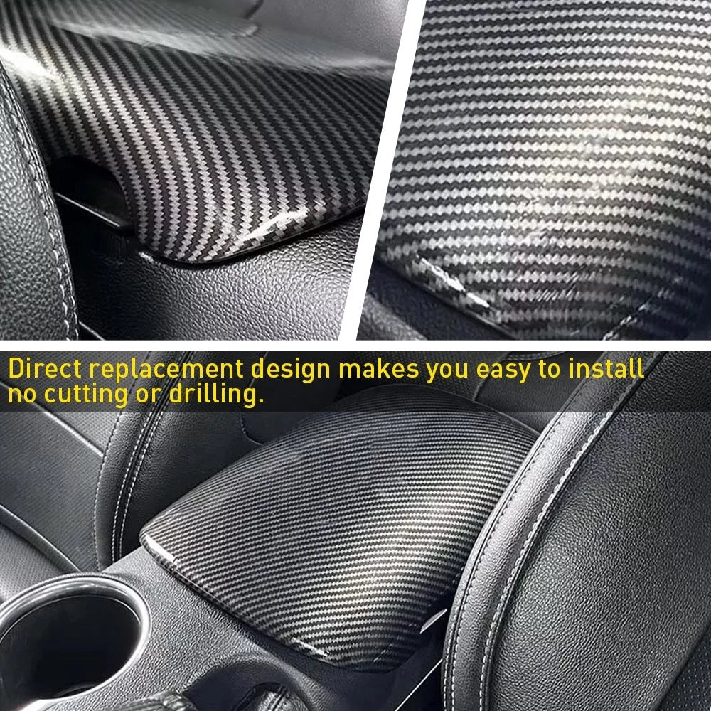 Center Armrest Box Storage Cover Trim for Ford Mustang (2015–2025) Carbon Fiber