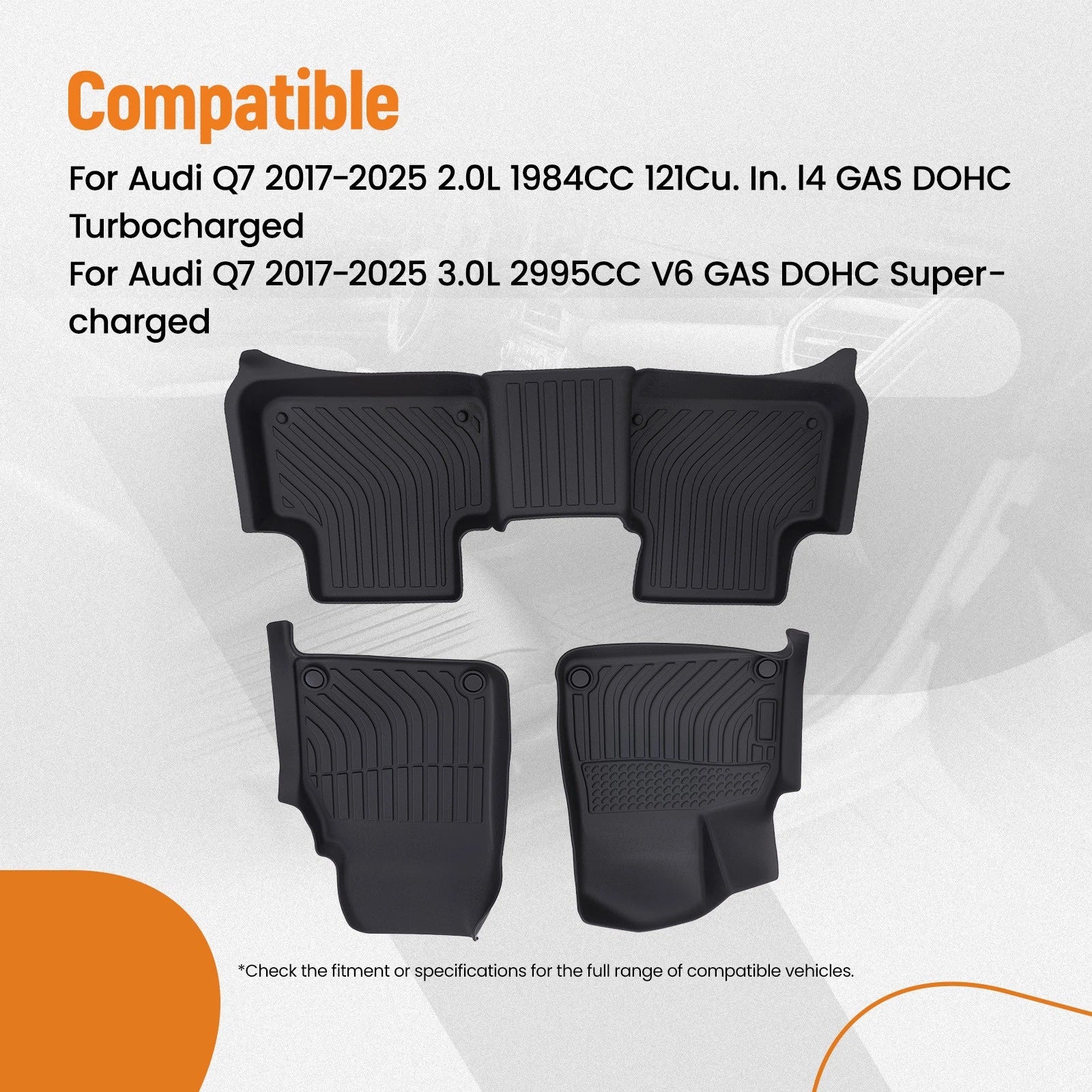 Set of 4 All Weather Floor Mats for Audi Q7 (2017–2025) Black TPE