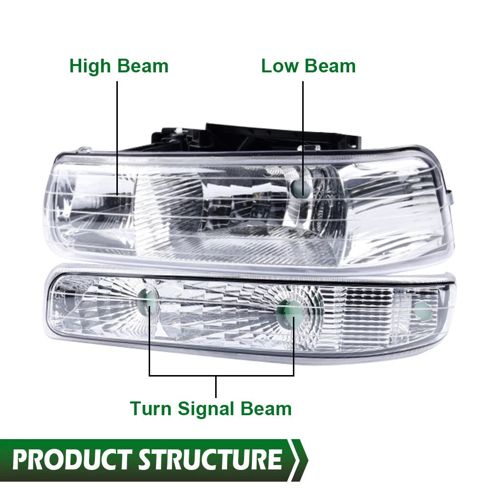Set of 2 Chrome Clear Headlights and Fog Lights for Silverado/Suburban (1999–2006)