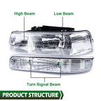 Set of 2 Chrome Clear Headlights and Fog Lights for Silverado/Suburban (1999–2006)