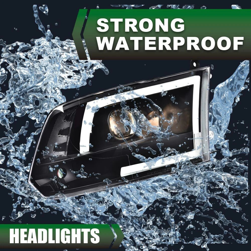 LED Tube Projector Headlights for Dodge Ram 1500 2500 3500 (2009–2012)