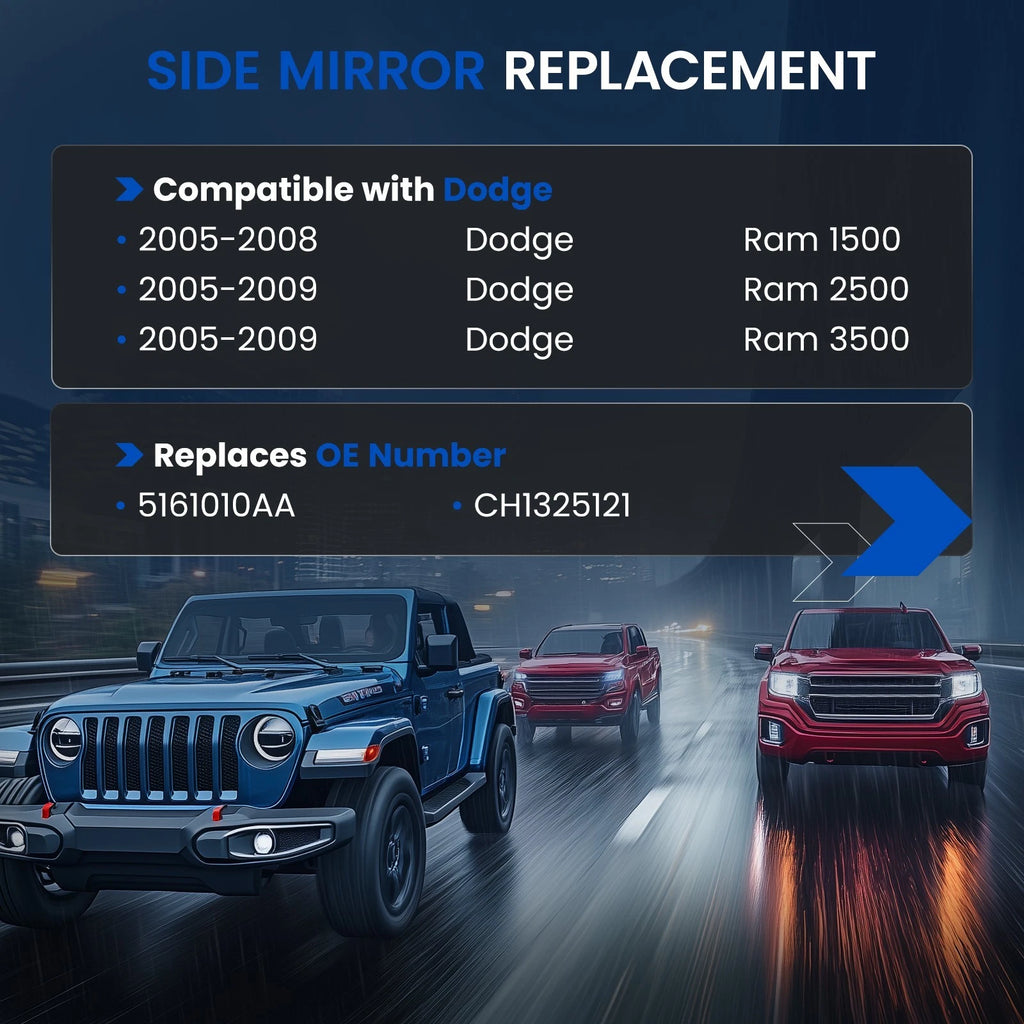 Passenger Side Mirror Glass for 2005-2009 Dodge Ram 1500 (Heated)