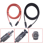 Set of 2 Black Red Solar Panel Extension Cable Connectors 10ft