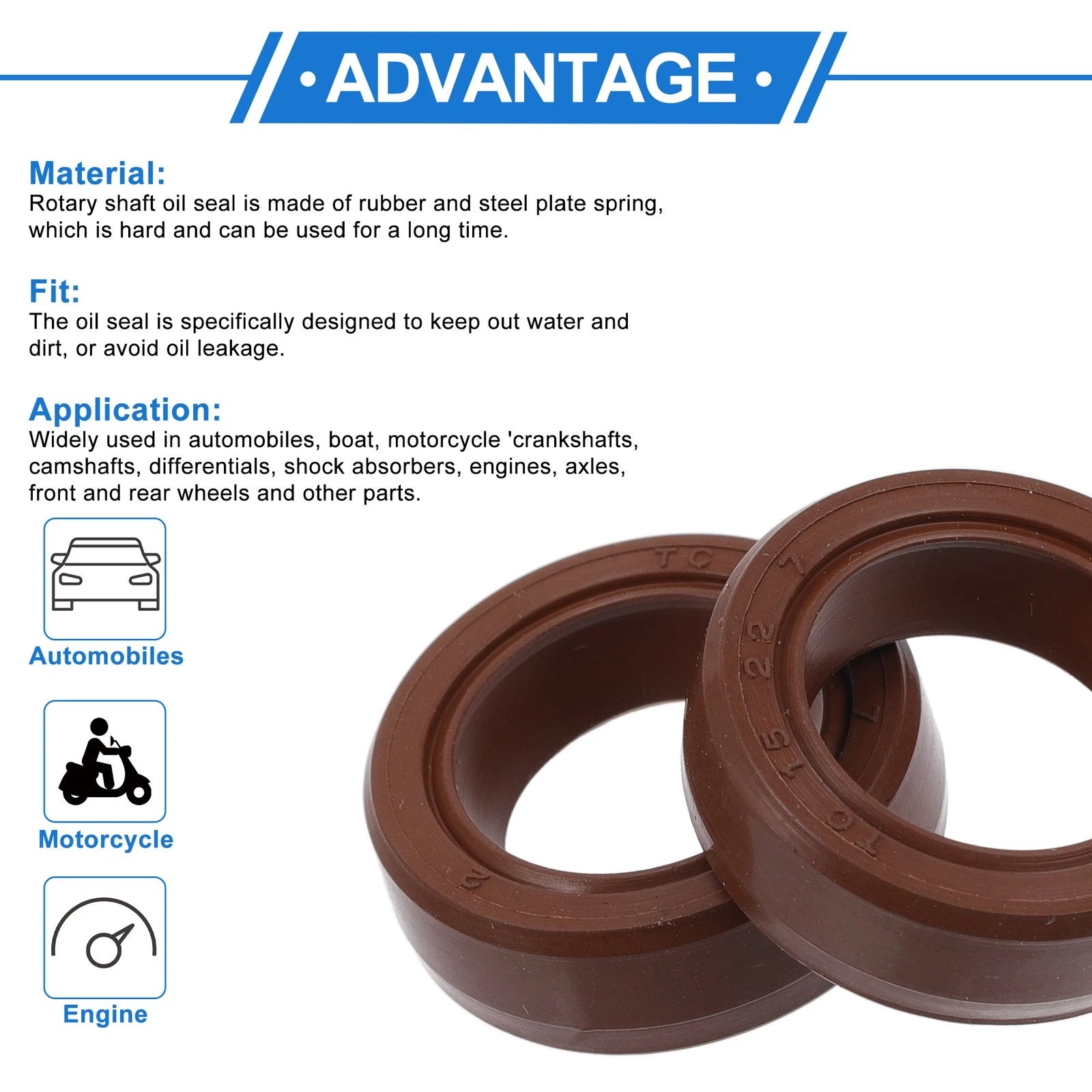 2X Oil Seal Rotary Shaft Seal for Various Models (15x22x7mm) FKM Rubber