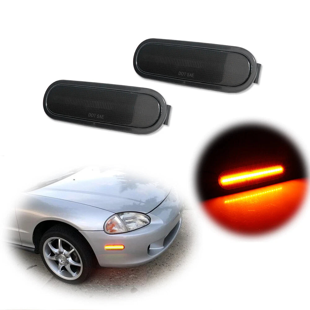 Smoked Amber LED Front Bumper Side Marker Lights for Honda Del Sol (1993–1997)
