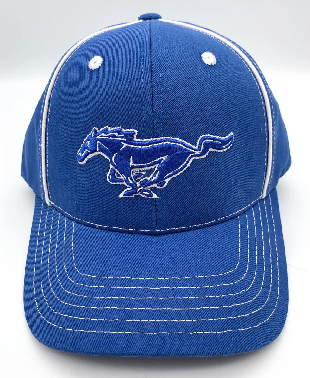 Licensed Ford Mustang Hat Blue Running Pony Logo with White Stitching (2005–2015)
