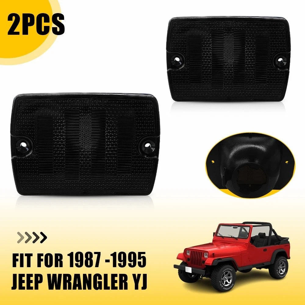 2P Smoke Front Bumper Side Marker Light Lamps for Jeep Wrangler YJ (1987–1995)