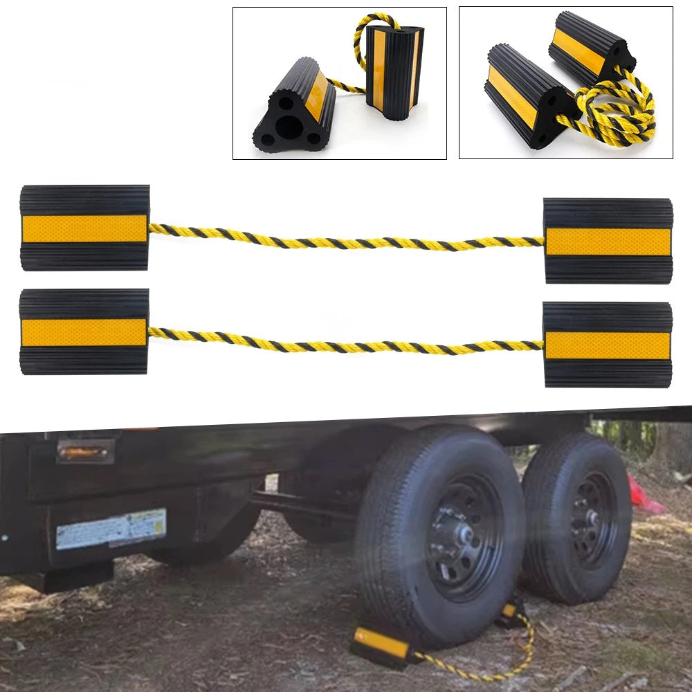 Set of 4 Wheel Chocks with Rope for RV Trailer Camper Truck