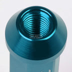 Set of 20 Open End M12x1.5 90mm Tall Sky Blue Aluminum Lug Nuts + Adapter