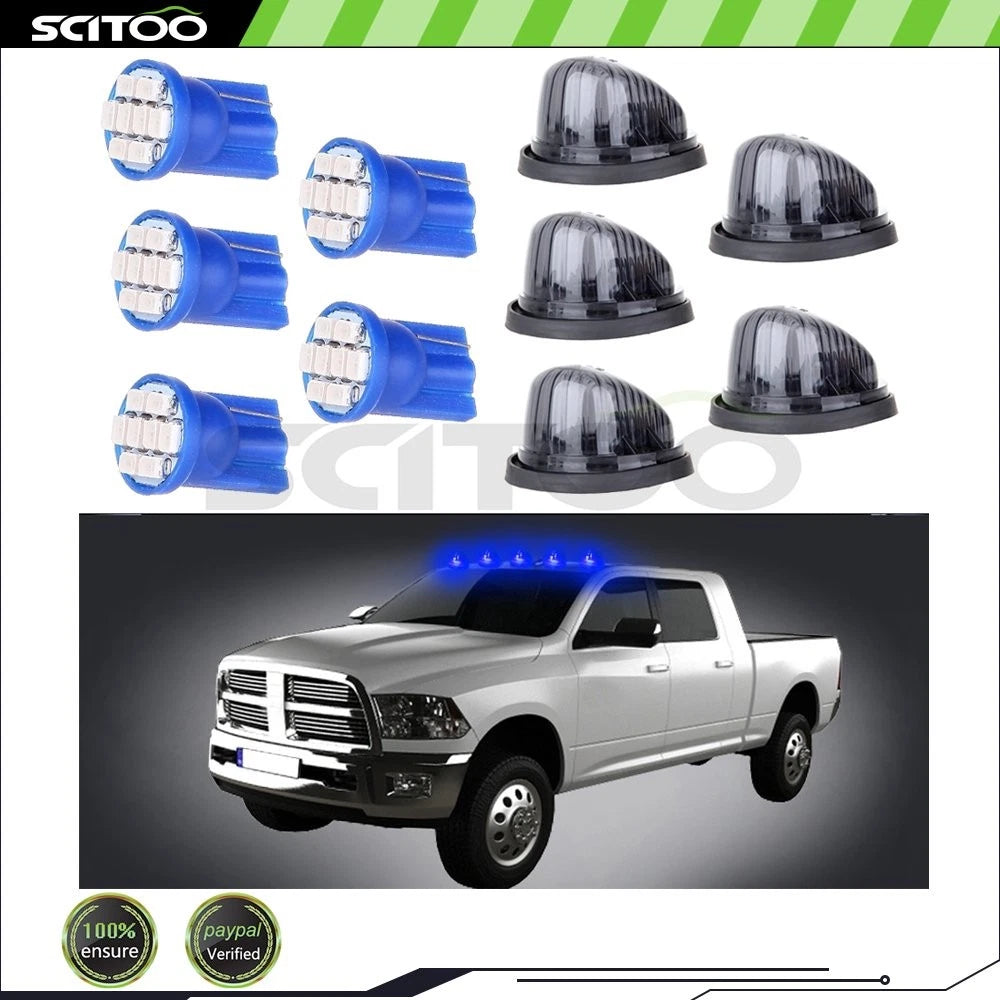 5X Smoke Round Cab Marker Light Cover T10-8 SMD-Blue LED for Chevy GMC