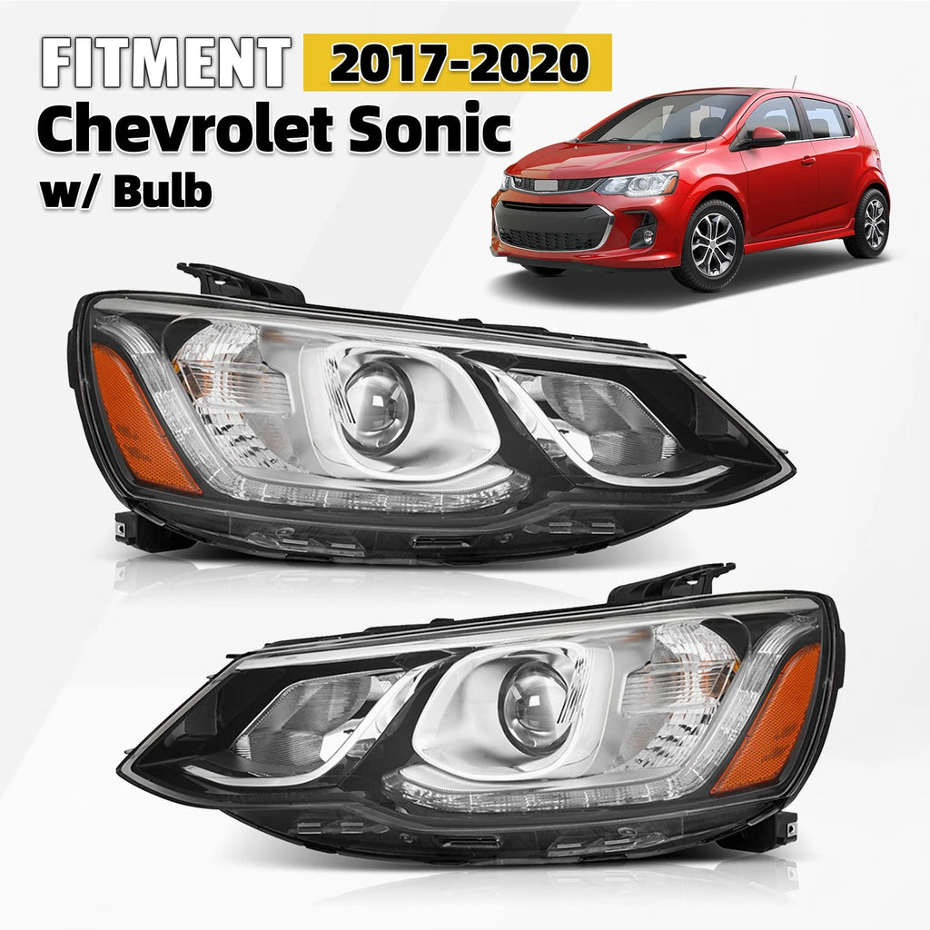 1 Pair Halogen Projector Headlight for Chevy Sonic (2017–2020)