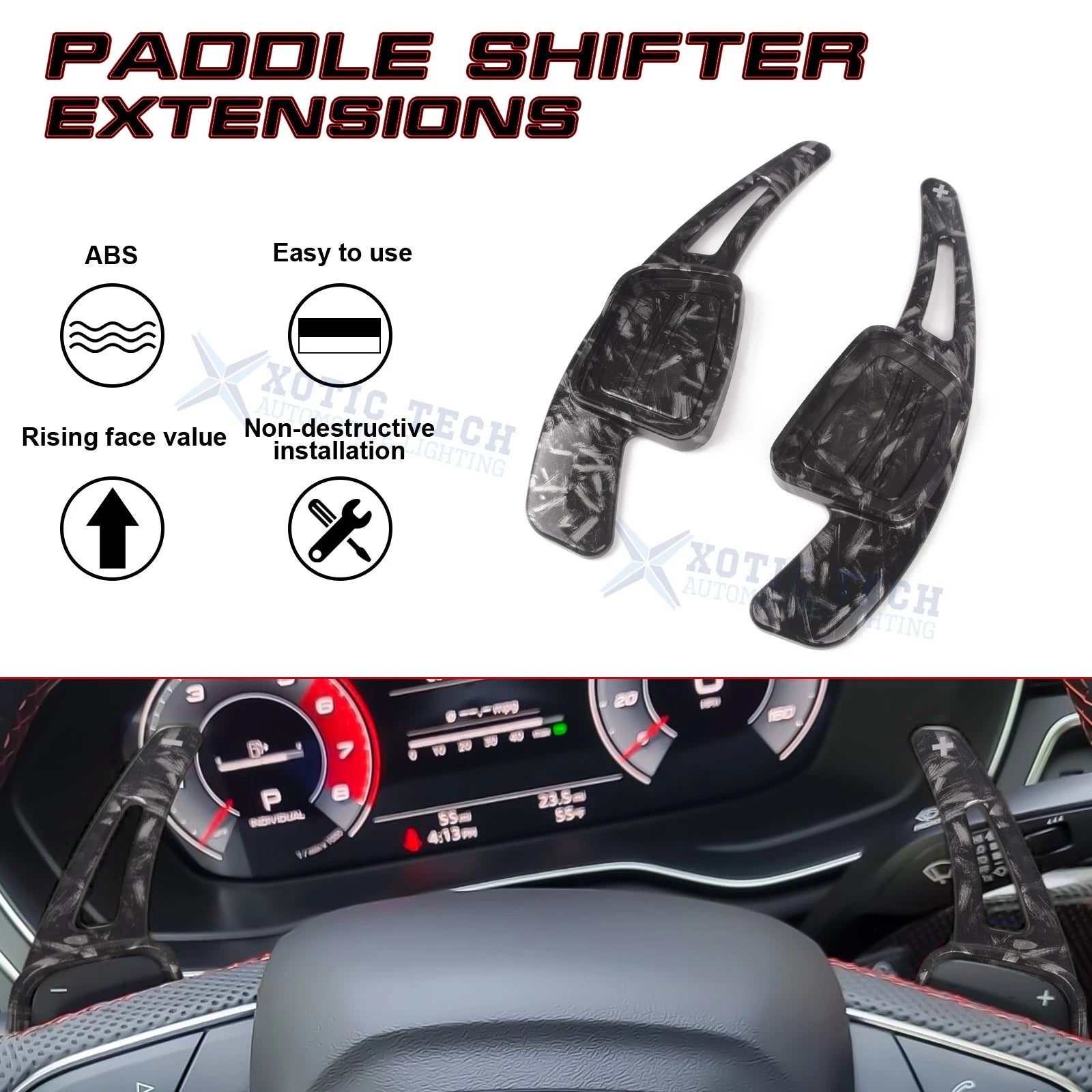 Black Forged ABS Paddle Shifter Extension for Audi A3 A4 A5 (2013-2024)