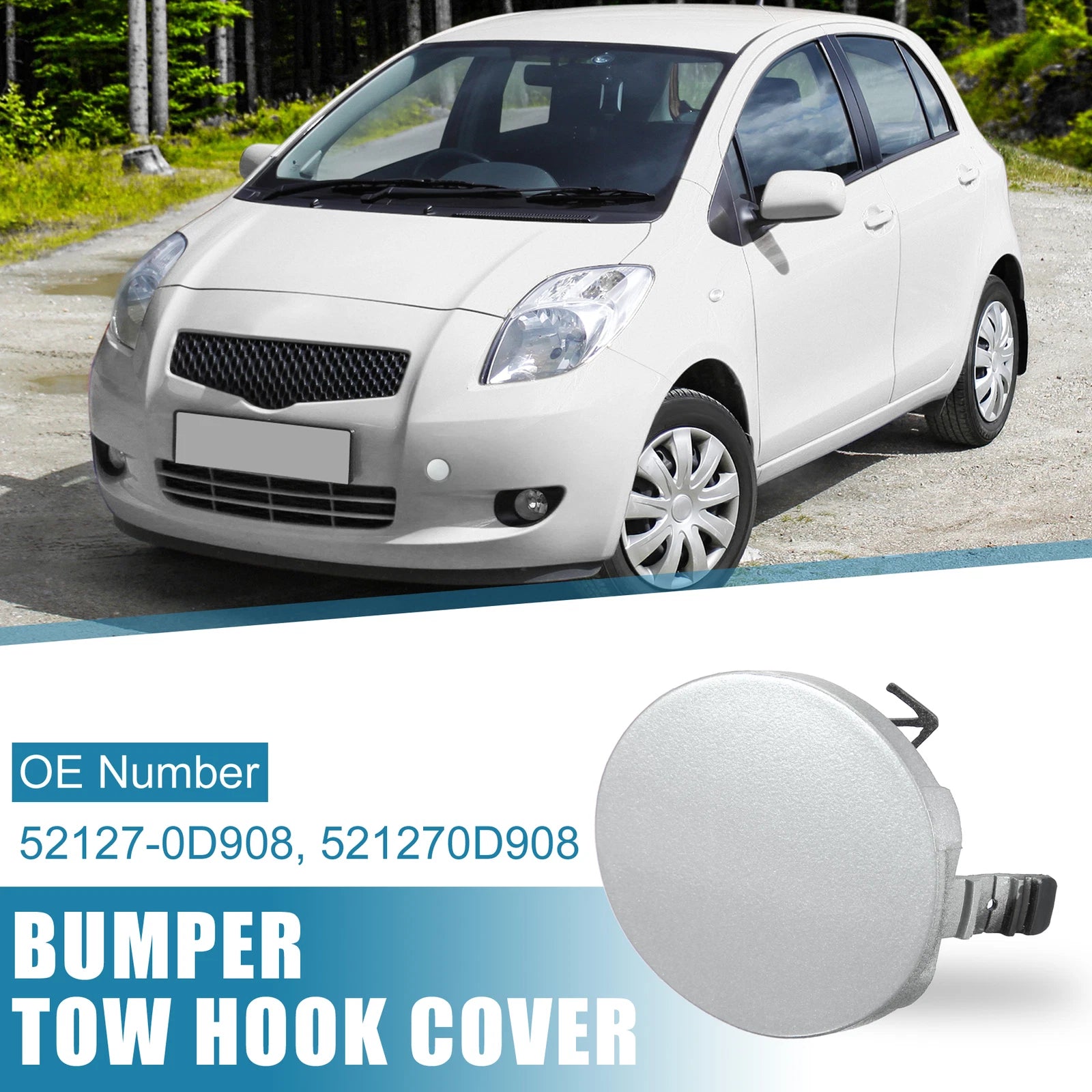 Front Bumper Tow Hook Cover 52127-0D908 for Toyota Yaris (2007–2010) Silver Tone