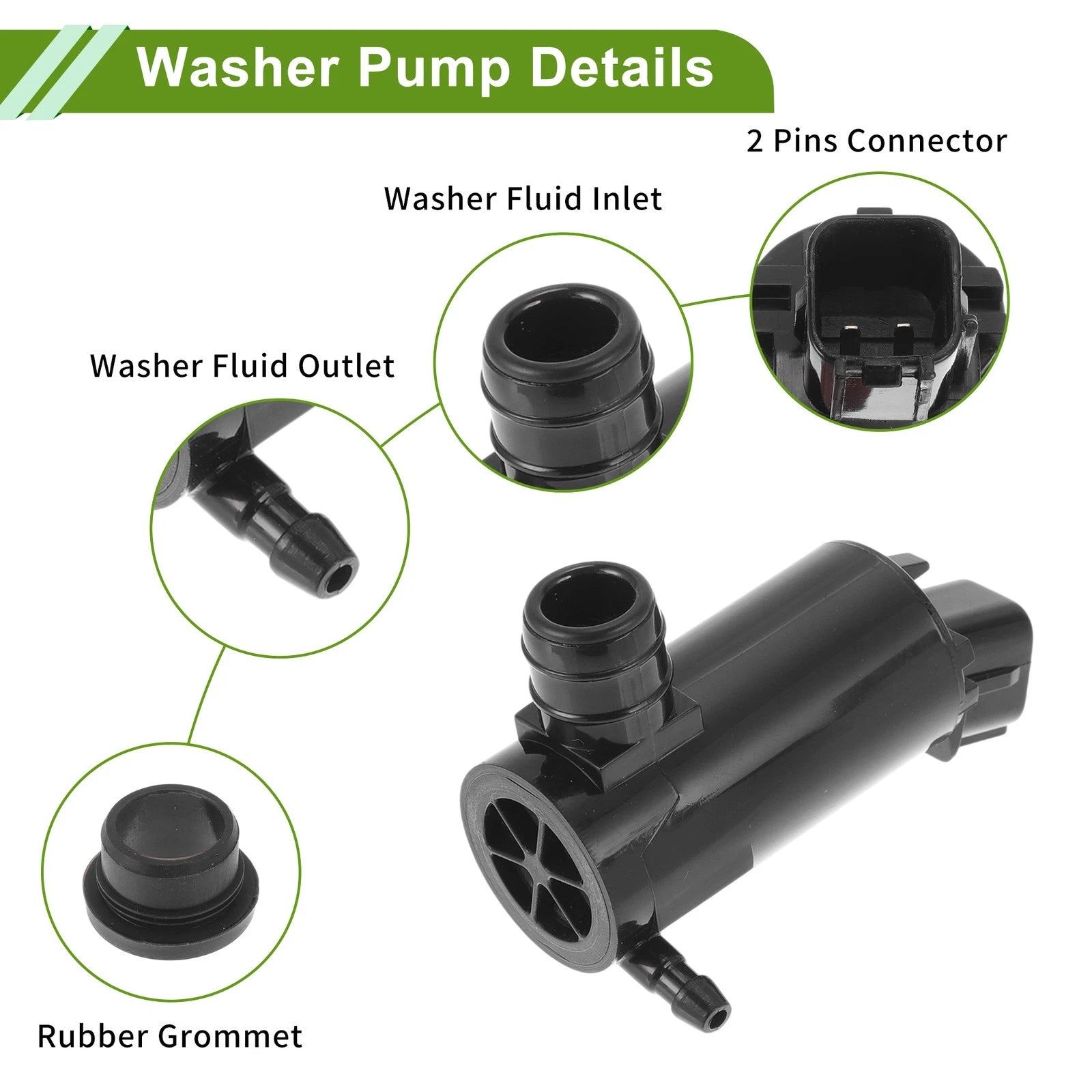 Windshield Washer Pump w/Grommet for Hyundai (No. 985101F000)