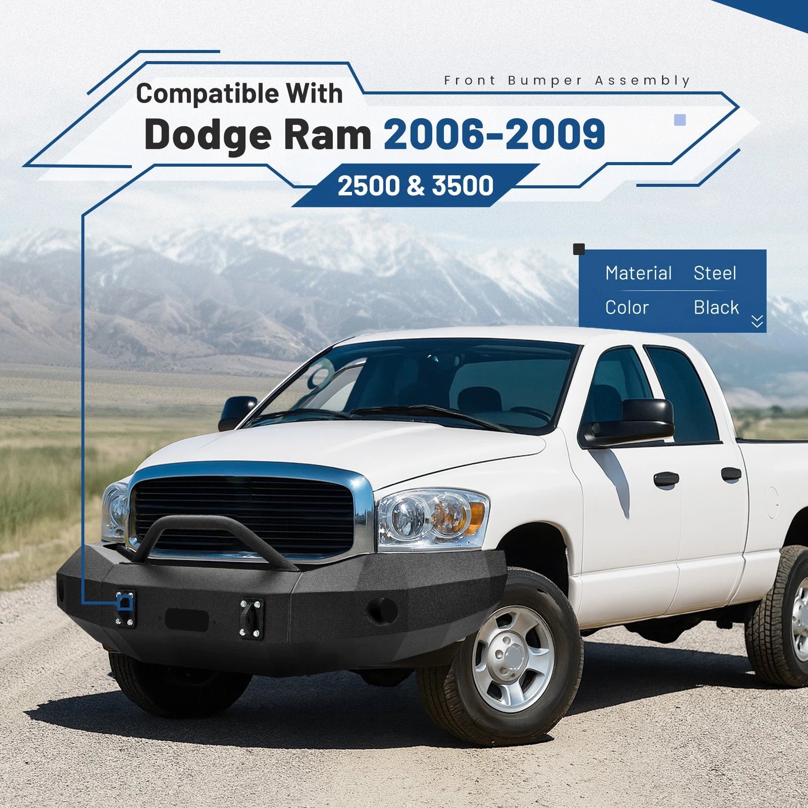 Front Bumper Assembly with Winch Plate for Dodge Ram 2500 3500 (2006–2009)