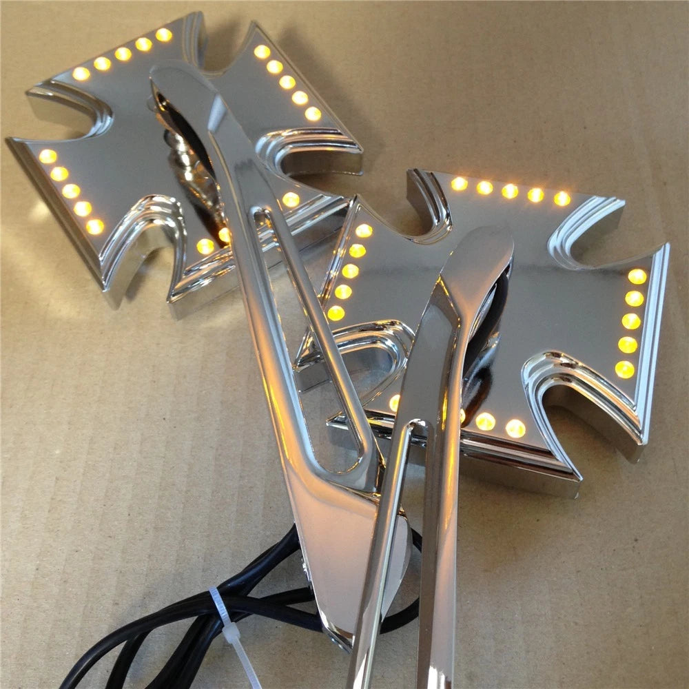 Chrome LED Turn Signal Integrated Mirror for Harley Electra Sportster