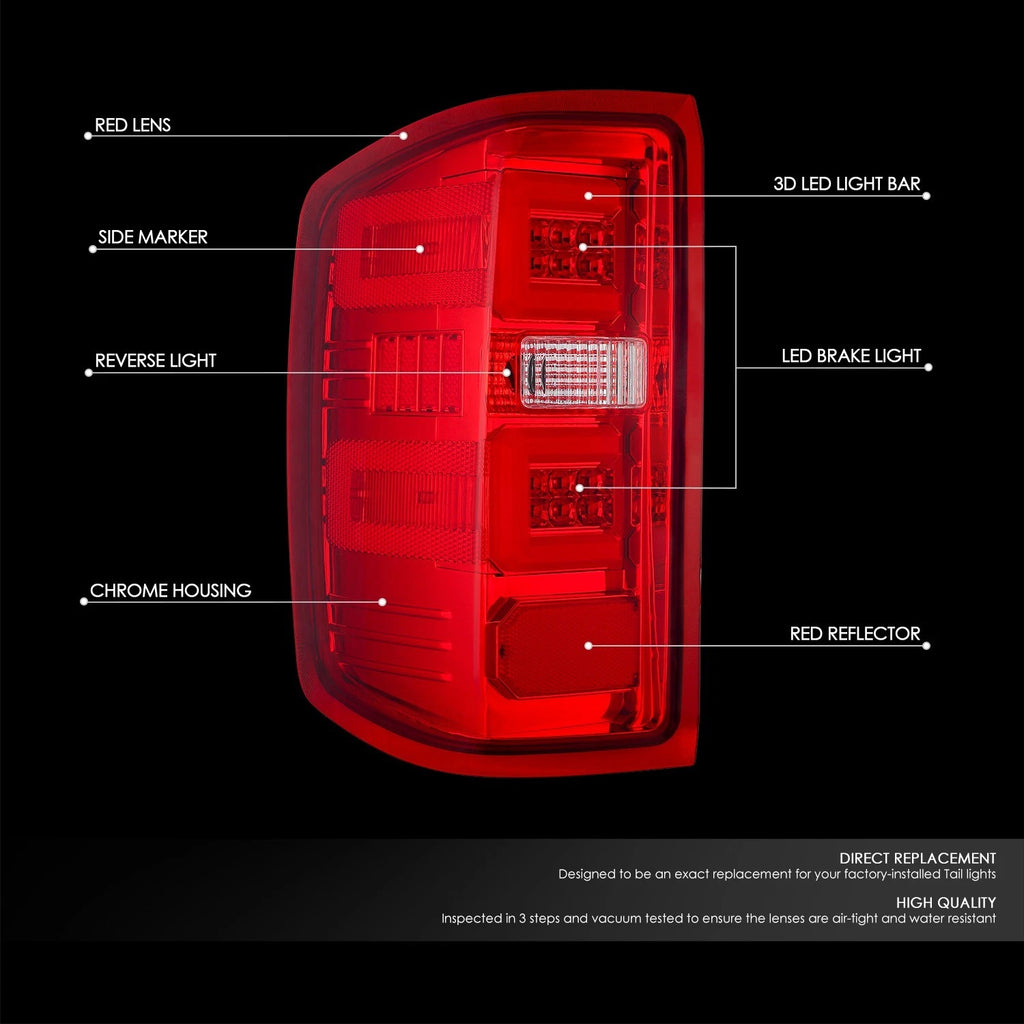 Set of 2 LED C-Tube Bar Tail Brake Light Lamps for Silverado Sierra 1500 (2014–2019)